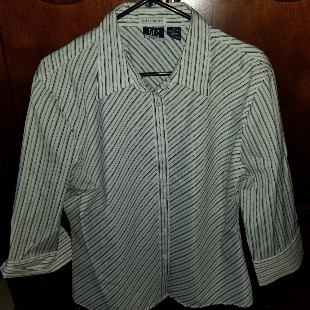 Ladies Gray Strip Stretch Bouse